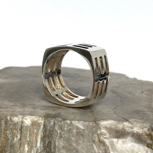 Sterling Silver 925 Square Chunky Geometric Cutout Unisex Band Ring Sz 11.5 - Picture 6 of 16